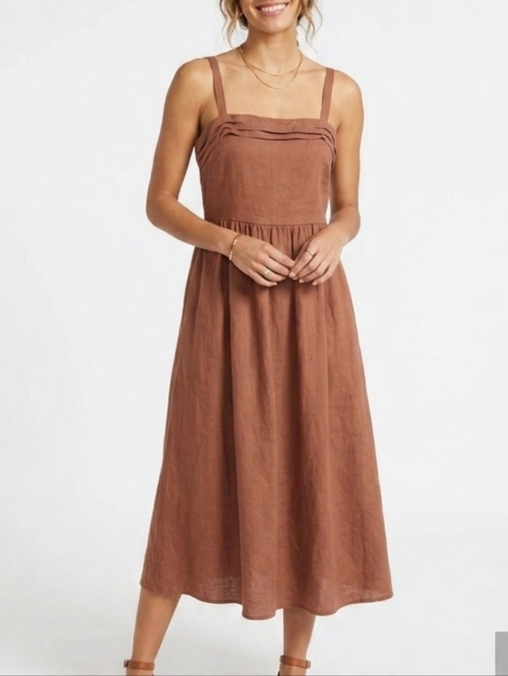 Joie Joie Terracotta Brown Linen Blend Sleeveless Midi Dress